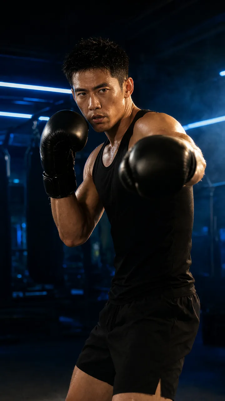 Boxeur en garde avec des gants