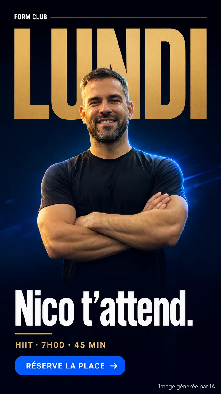 Story : le coach devant le mot LUNDI, message « Nico t'attend »